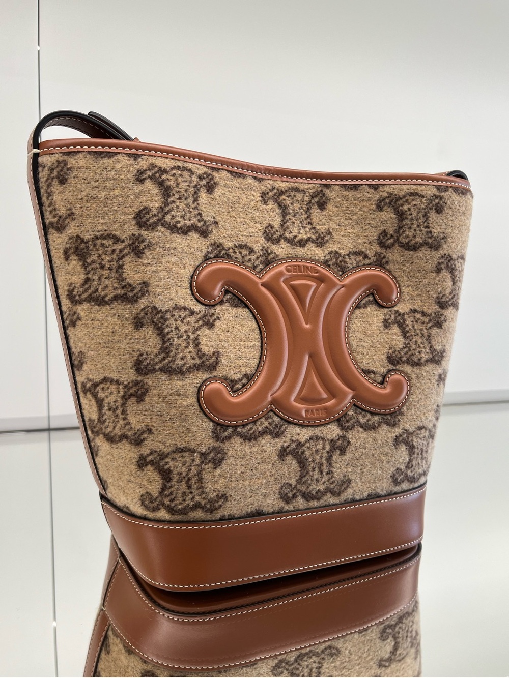 Celine Triomphe Small Bucket Bag Camel Textile New w/ Tags Box & Dust Bag